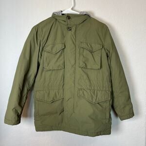 Gap Kids Green Nylon Winter Coat with Cotton Gray Hood Size L